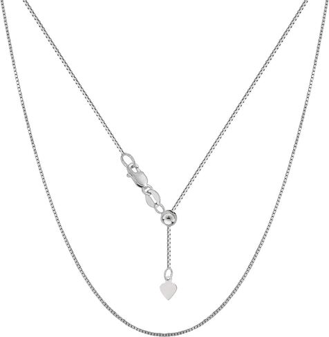 10k White Real Gold Adjustable Box Link Chain Necklace, 0.7mm, 22" in Saudi Arabia