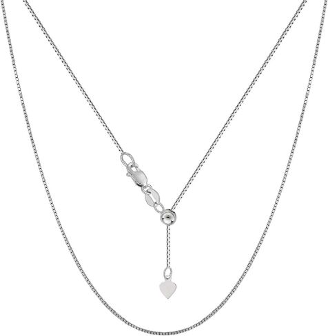 10k White Real Gold Adjustable Box Link Chain Necklace, 0.7mm, 22" in Saudi Arabia