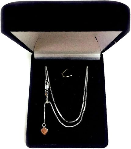 10k White Real Gold Adjustable Box Link Chain Necklace, 0.7mm, 22" in Saudi Arabia