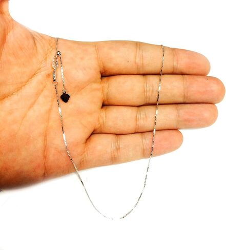 10k White Real Gold Adjustable Box Link Chain Necklace, 0.7mm, 22" in Saudi Arabia