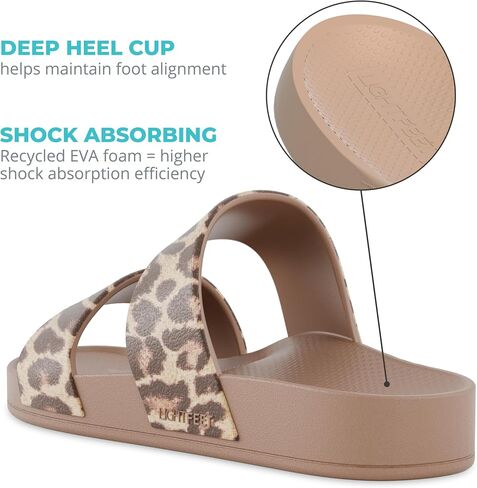 Lightfeet Arch Support Double Strap Slide Leopard Print in Kuwait