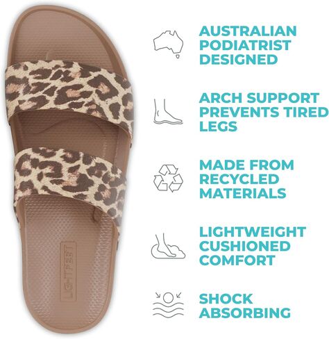 Lightfeet Arch Support Double Strap Slide Leopard Print in Kuwait