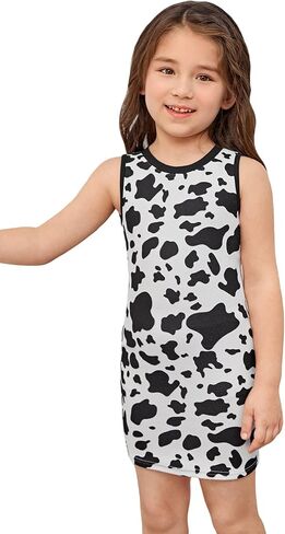 WDIRARA Toddler Girl's Cow Print Sleeveless Cute Tank Dress Summer Pencil Mini Dress in Saudi Arabia
