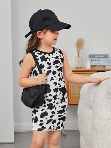 WDIRARA Toddler Girl's Cow Print Sleeveless Cute Tank Dress Summer Pencil Mini Dress in Saudi Arabia