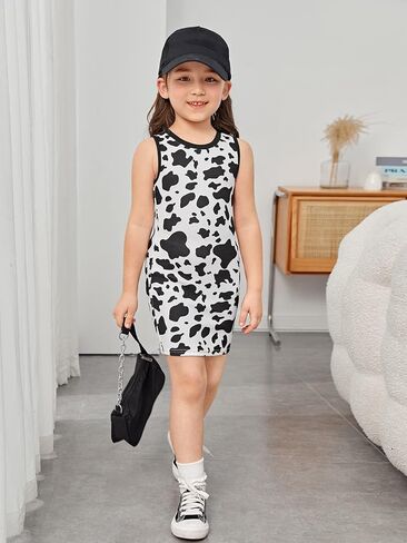WDIRARA Toddler Girl's Cow Print Sleeveless Cute Tank Dress Summer Pencil Mini Dress in Saudi Arabia