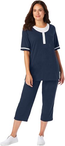 Woman Within Plus Size Contrast Stripe Capri Set in Saudi Arabia