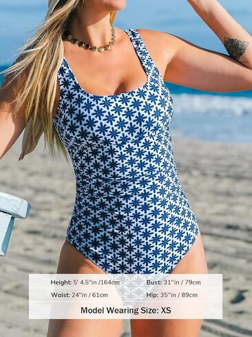 CUPSHE Women's One Piece Swimsuit Square Neck Bathing Suit Wide Straps Back Hook Cutout Ruched Swimwear in Saudi Arabia