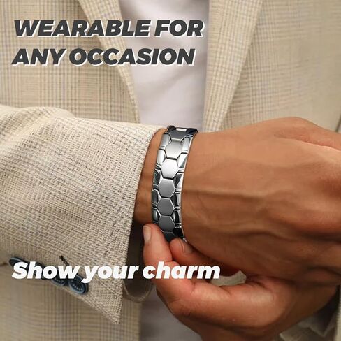 Magnetic Therapy Bracelet for Men, 18mm Stainless Steel Magnetic Bracelets with Double Row Ultra Strength Magnets, Adjustable size Magnetic Therapy Jewelry Gifts for Men in Kuwait