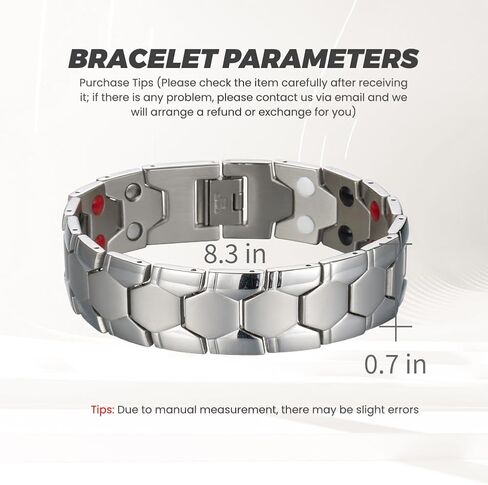 Magnetic Therapy Bracelet for Men, 18mm Stainless Steel Magnetic Bracelets with Double Row Ultra Strength Magnets, Adjustable size Magnetic Therapy Jewelry Gifts for Men in Kuwait
