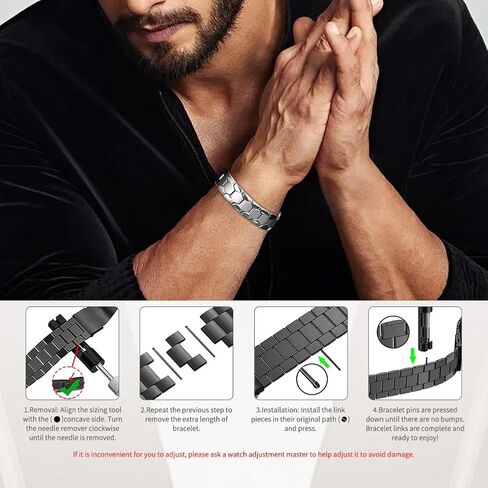 Magnetic Therapy Bracelet for Men, 18mm Stainless Steel Magnetic Bracelets with Double Row Ultra Strength Magnets, Adjustable size Magnetic Therapy Jewelry Gifts for Men in Kuwait