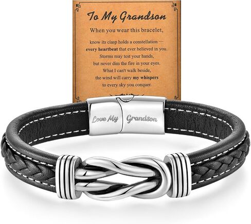 Fahonie Infinity Knot Leather Bracelet for Men Stainless Steel Bracelet Jewelry Ideas Gift for Birthday Anniversary Retirement Christmas Gifts for Son Grandson Husband Boyfriend,8.5 Inches(21.5CM) in Kuwait