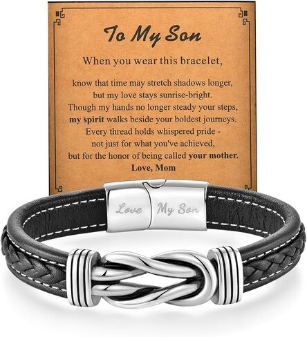 Fahonie Infinity Knot Leather Bracelet for Men Stainless Steel Bracelet Jewelry Ideas Gift for Birthday Anniversary Retirement Christmas Gifts for Son Grandson Husband Boyfriend,8.5 Inches(21.5CM) in Kuwait