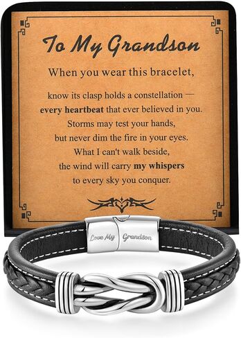 Fahonie Infinity Knot Leather Bracelet for Men Stainless Steel Bracelet Jewelry Ideas Gift for Birthday Anniversary Retirement Christmas Gifts for Son Grandson Husband Boyfriend,8.5 Inches(21.5CM) in Kuwait