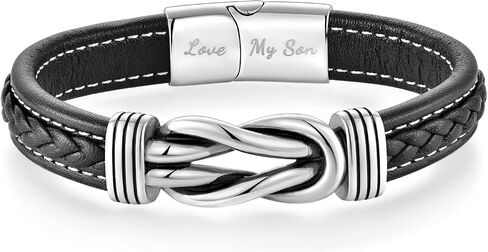 Fahonie Infinity Knot Leather Bracelet for Men Stainless Steel Bracelet Jewelry Ideas Gift for Birthday Anniversary Retirement Christmas Gifts for Son Grandson Husband Boyfriend,8.5 Inches(21.5CM) in Kuwait