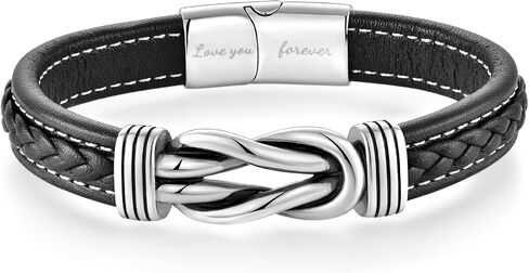 Fahonie Infinity Knot Leather Bracelet for Men Stainless Steel Bracelet Jewelry Ideas Gift for Birthday Anniversary Retirement Christmas Gifts for Son Grandson Husband Boyfriend,8.5 Inches(21.5CM) in Kuwait