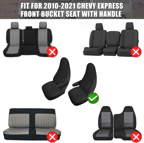 أغطية المقاعد الأمامية SAPUBK المخصصة 600D استبدال لملحقات مقاعد دلو Chevy Express 2010-2021 مع فتحة لمقبض الإمساك على مسند الظهر الجانبي للراكب in Kuwait