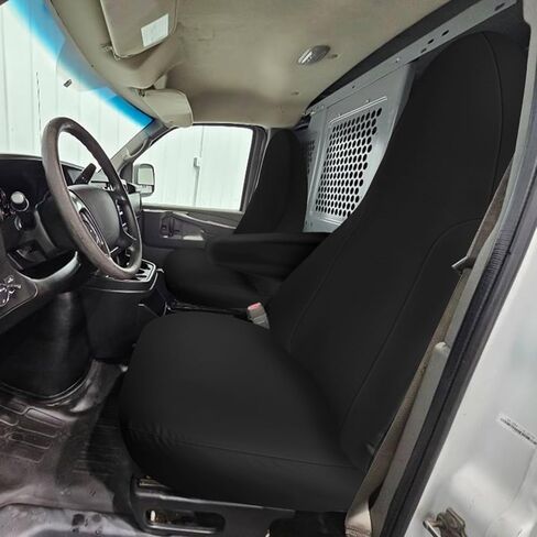 أغطية المقاعد الأمامية SAPUBK المخصصة 600D استبدال لملحقات مقاعد دلو Chevy Express 2010-2021 مع فتحة لمقبض الإمساك على مسند الظهر الجانبي للراكب in Kuwait