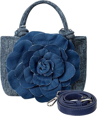 حقيبة كتف Crossbody مع دنيم القابض الزهور - حقيبة كتف كروس مع تصميم الزهور ، محفظة الدنيم للنساء ، حقيبة جان للنساء ، حقيبة اليد للحمل للاستخدام اليومي in Saudi Arabia