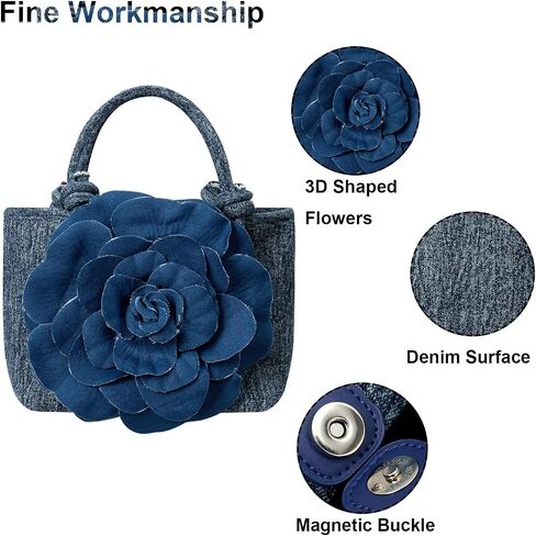 حقيبة كتف Crossbody مع دنيم القابض الزهور - حقيبة كتف كروس مع تصميم الزهور ، محفظة الدنيم للنساء ، حقيبة جان للنساء ، حقيبة اليد للحمل للاستخدام اليومي in Saudi Arabia