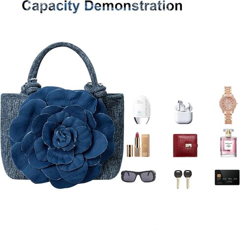 حقيبة كتف Crossbody مع دنيم القابض الزهور - حقيبة كتف كروس مع تصميم الزهور ، محفظة الدنيم للنساء ، حقيبة جان للنساء ، حقيبة اليد للحمل للاستخدام اليومي in Saudi Arabia