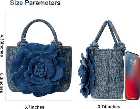 حقيبة كتف Crossbody مع دنيم القابض الزهور - حقيبة كتف كروس مع تصميم الزهور ، محفظة الدنيم للنساء ، حقيبة جان للنساء ، حقيبة اليد للحمل للاستخدام اليومي in Saudi Arabia