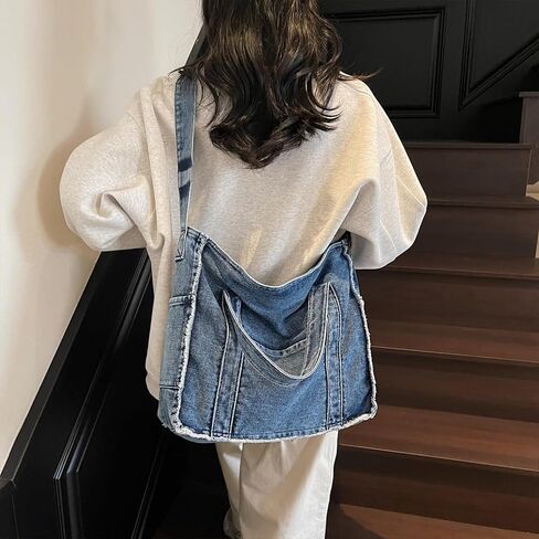 Denim Tote Bags for Women Jean Purse Casual Denim Handbag Large Capacity Crossbody Shoulder Bag in Kuwait