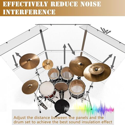 درع الطبل المحمول المكون من 5 ألواح 2FT × 5FT مع عاكسات، درع أكريليك بمفصلات معدنية كاملة الطول، قفص طبل، مثالي للعروض الحية والكنائس (5 لوحات مع انحرافات) in Kuwait