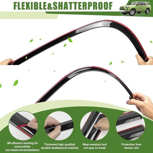 Window Visors Rain Guards for 2025 Toyota 4Runner, Durable Side Window Vent Deflectors Wind Shades for 4 Runner Accessories Black 4 Pcs(Upgrade in-Channel) in Kuwait