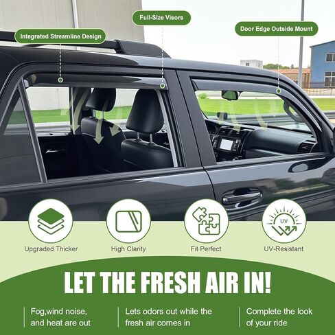 Window Visors Rain Guards for 2025 Toyota 4Runner, Durable Side Window Vent Deflectors Wind Shades for 4 Runner Accessories Black 4 Pcs(Upgrade in-Channel) in Kuwait