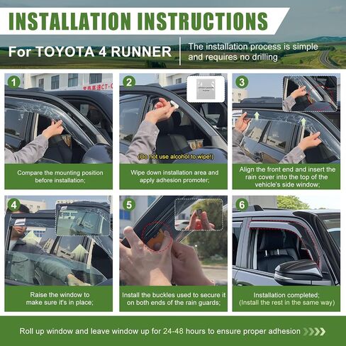 Window Visors Rain Guards for 2025 Toyota 4Runner, Durable Side Window Vent Deflectors Wind Shades for 4 Runner Accessories Black 4 Pcs(Upgrade in-Channel) in Kuwait