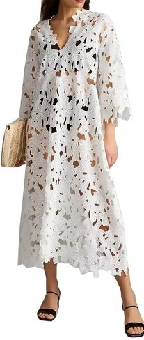 Women's Long Sleeve Lace See-Through Bodycon Sexy Nightclub Party Beach Bikini Cover Up Dress in Kuwait