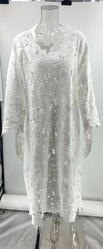 Women's Long Sleeve Lace See-Through Bodycon Sexy Nightclub Party Beach Bikini Cover Up Dress in Kuwait
