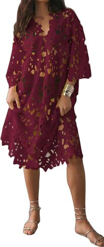 Women's Long Sleeve Lace See-Through Bodycon Sexy Nightclub Party Beach Bikini Cover Up Dress in Kuwait