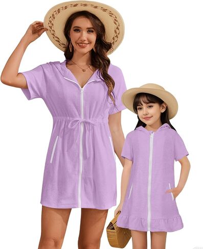 BSUBSEACH MOMY و ME TERRY CLOTH SWIMSUT COSTERUP للنساء بدلة الاستحمام مقنعين تغطية الجبوب الرمز البريدي in Saudi Arabia