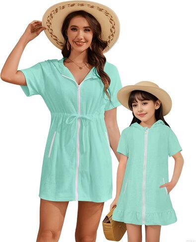 BSUBSEACH MOMY و ME TERRY CLOTH SWIMSUT COSTERUP للنساء بدلة الاستحمام مقنعين تغطية الجبوب الرمز البريدي in Saudi Arabia