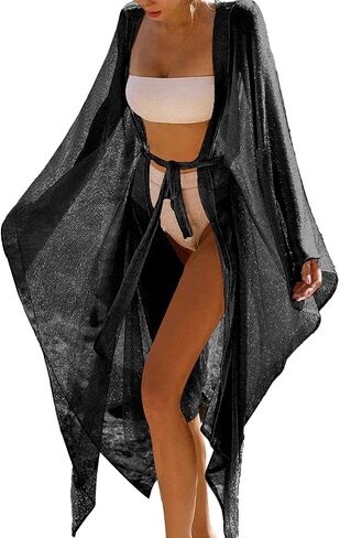 Bsubseach Women Sparkly Kimono Swimsuit Cover Up Open Front Sheer Loose Long Cardigan Beach Cover Ups in Saudi Arabia