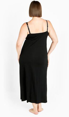 AVENUE Plus Size Lace Trim Maxi Sleep Dress, Black in Saudi Arabia