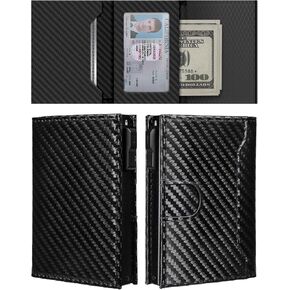 Wallet for Men, Slim Minimalist Mens Wallet for RFID Blocking, Front Pocket Credit Card Holder Wallets with ID Window, Smart Pop Up Metal Aluminum Case Gift for Men, Carbon Fiber Black in Kuwait