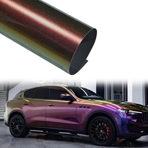 Gloss Chameleon Purple to Green Vinyl Wrap, Metallic Glitter Sparking Color Change Vehicle Film Self Adhesive DIY Decal Auto Cars Motorcycle Protection 60'' x 19.6'' (5ft x 1.6ft) in Kuwait