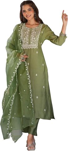 مجموعة Kurta Kurti للسيدات الهندية للنساء للنساء Sage Green Presidered عجل العجل العادي الطول Kurta Kurti in Saudi Arabia