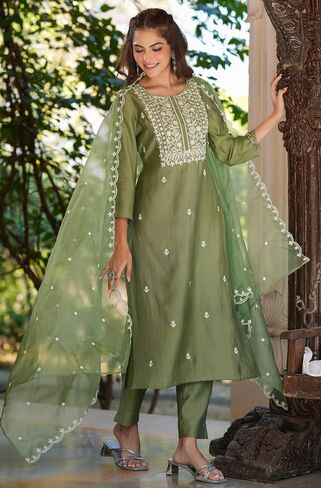 مجموعة Kurta Kurti للسيدات الهندية للنساء للنساء Sage Green Presidered عجل العجل العادي الطول Kurta Kurti in Saudi Arabia