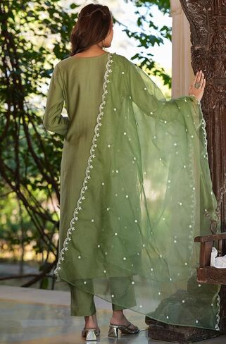 مجموعة Kurta Kurti للسيدات الهندية للنساء للنساء Sage Green Presidered عجل العجل العادي الطول Kurta Kurti in Saudi Arabia
