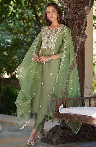 مجموعة Kurta Kurti للسيدات الهندية للنساء للنساء Sage Green Presidered عجل العجل العادي الطول Kurta Kurti in Saudi Arabia