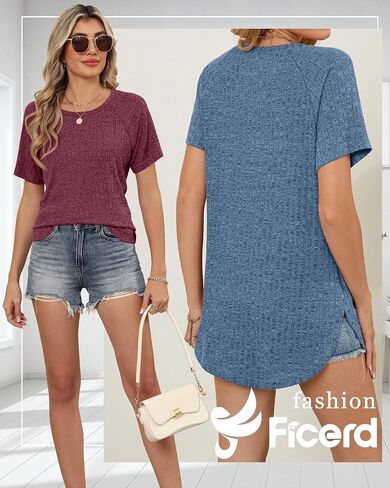 Ficerd 3 Pack Tuct Short Women Short Sleeve Tunic Turs ، Raglan Sleeve Sleeve المنحنية المنحنية المنقسمة من الطقوس القمصان فضفاضة in Saudi Arabia