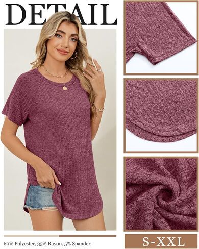 Ficerd 3 Pack Tuct Short Women Short Sleeve Tunic Turs ، Raglan Sleeve Sleeve المنحنية المنحنية المنقسمة من الطقوس القمصان فضفاضة in Saudi Arabia