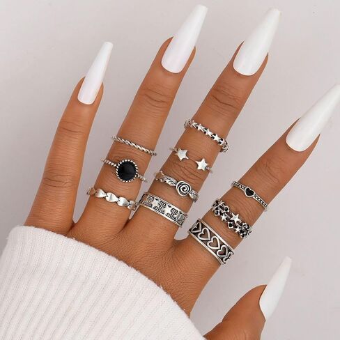 NEWITIN 45 Pieces Silver Jewelry Set for Women Party Costume Punk Jewelry Set Goth Grunge Y2k Accessories Vintage Gothic Necklaces Bracelets Earrings Rings for Women Men in Saudi Arabia