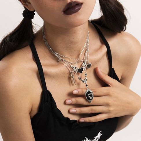 NEWITIN 45 Pieces Silver Jewelry Set for Women Party Costume Punk Jewelry Set Goth Grunge Y2k Accessories Vintage Gothic Necklaces Bracelets Earrings Rings for Women Men in Saudi Arabia