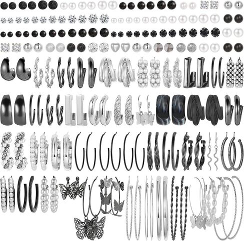 NEWITIN 45 Pieces Silver Jewelry Set for Women Party Costume Punk Jewelry Set Goth Grunge Y2k Accessories Vintage Gothic Necklaces Bracelets Earrings Rings for Women Men in Kuwait