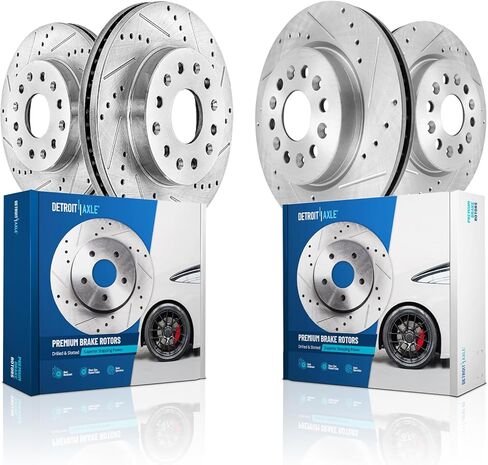Detroit Axle-دوارات الفرامل لـ 17-22 GMC Acadia 18-23 Chevy Traverse Buick Enclave 19-23 ، الدوارات الخلفية المحفورة والاحتفال بالقرص: 12.64 بوصة أمامية و 12.40 بوصة متداولات خلفية بوصة in Saudi Arabia