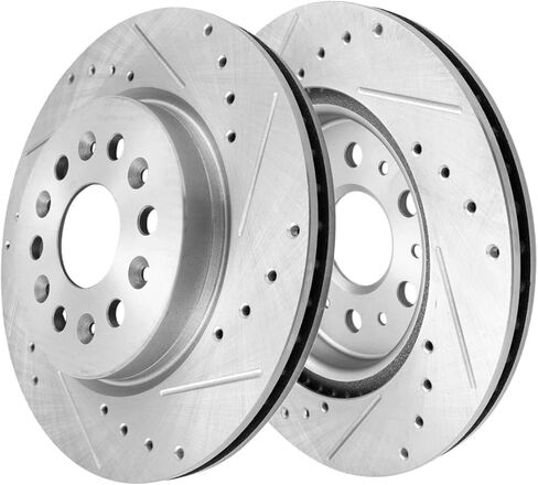 Detroit Axle-دوارات الفرامل لـ 17-22 GMC Acadia 18-23 Chevy Traverse Buick Enclave 19-23 ، الدوارات الخلفية المحفورة والاحتفال بالقرص: 12.64 بوصة أمامية و 12.40 بوصة متداولات خلفية بوصة in Kuwait